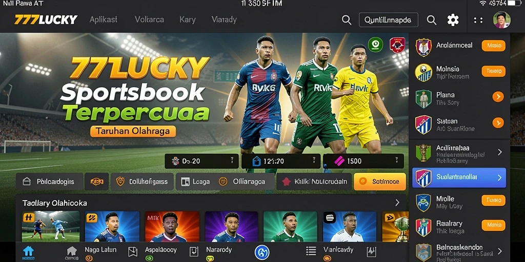 Tampilan aplikasi 777LUCKY dengan fitur taruhan olahraga.