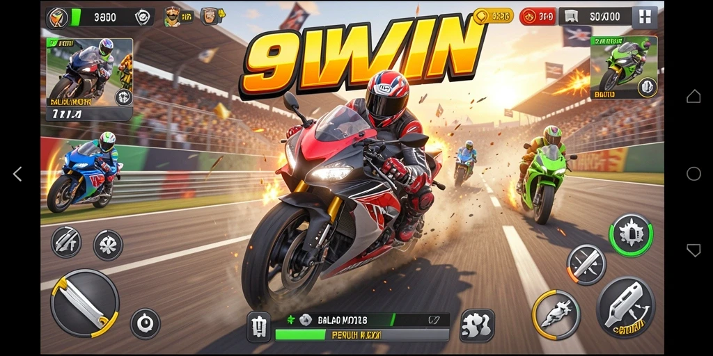 Tampilan gameplay balapan motor yang intens di 9WIN.