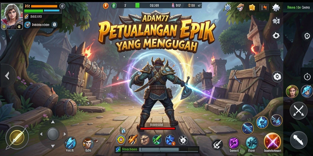 Tangkapan layar utama ADAM77 menampilkan aksi petualangan yang mendebarkan.