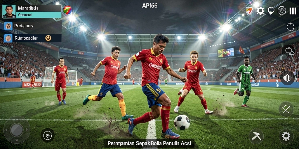 Tangkapan layar utama API66 menampilkan aksi seru dari pertandingan sepak bola.