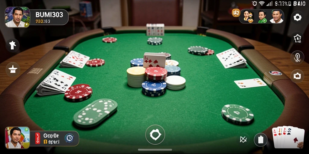 Tampilan gameplay seru BUMI303 saat bermain gaple online.