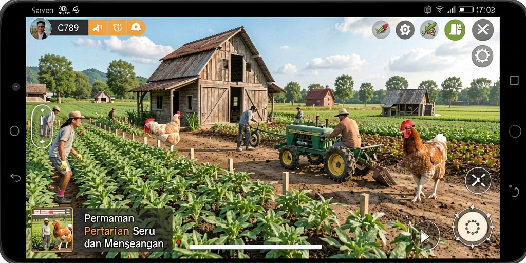 Tampilan screenshot permainan C789 menampilkan aktivitas bertani yang seru dan menarik.