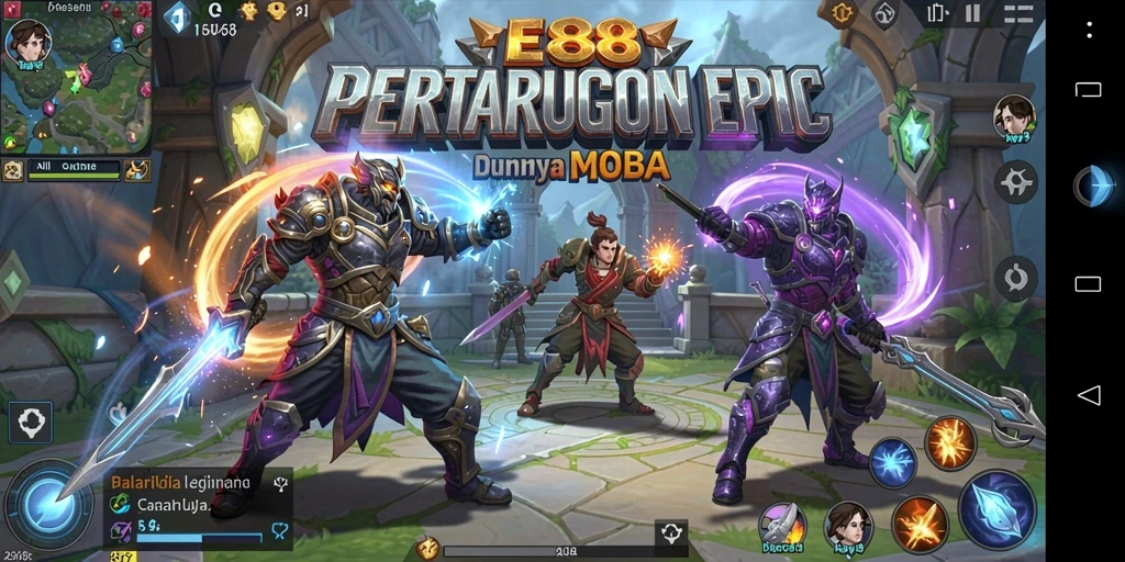 Tampilan seru pertarungan dalam game MOBA E88.