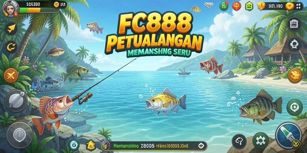 Screenshot utama menunjukkan aksi memancing yang seru di FC888.