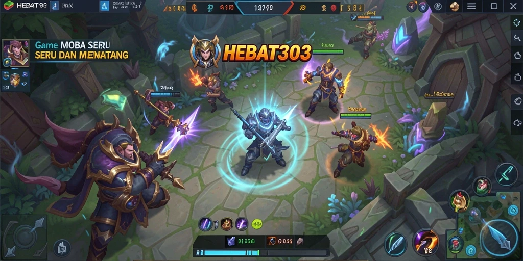 Tampilan gameplay seru HEBAT303 dalam pertempuran tim MOBA.