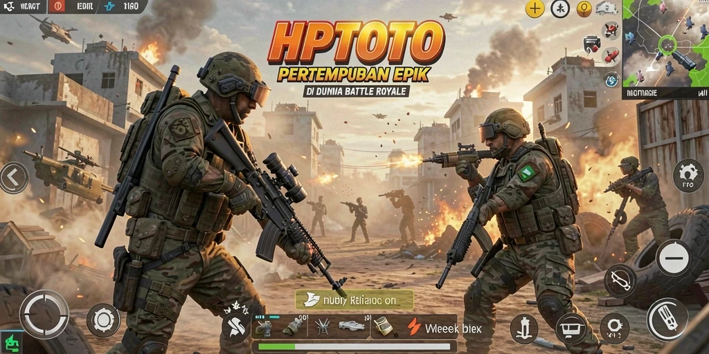 Screenshot permainan HPTOTO menunjukkan aksi Battle Royale yang mendebarkan.