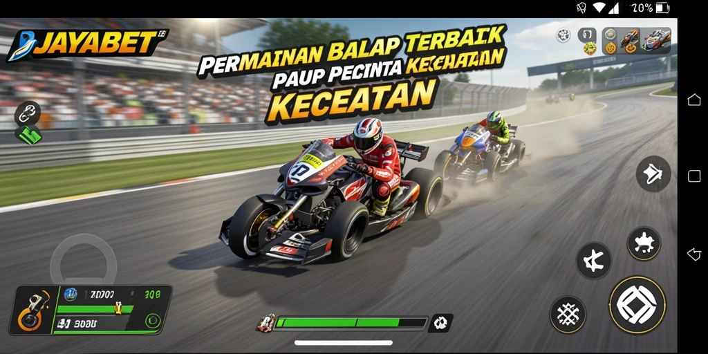 Tampilan aksi balapan seru di JAYABET dengan kendaraan berkecepatan tinggi.