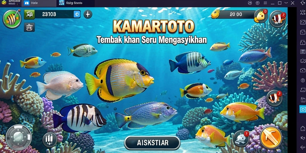 Tampilan gameplay KAMARTOTO yang menampilkan aksi berburu ikan.