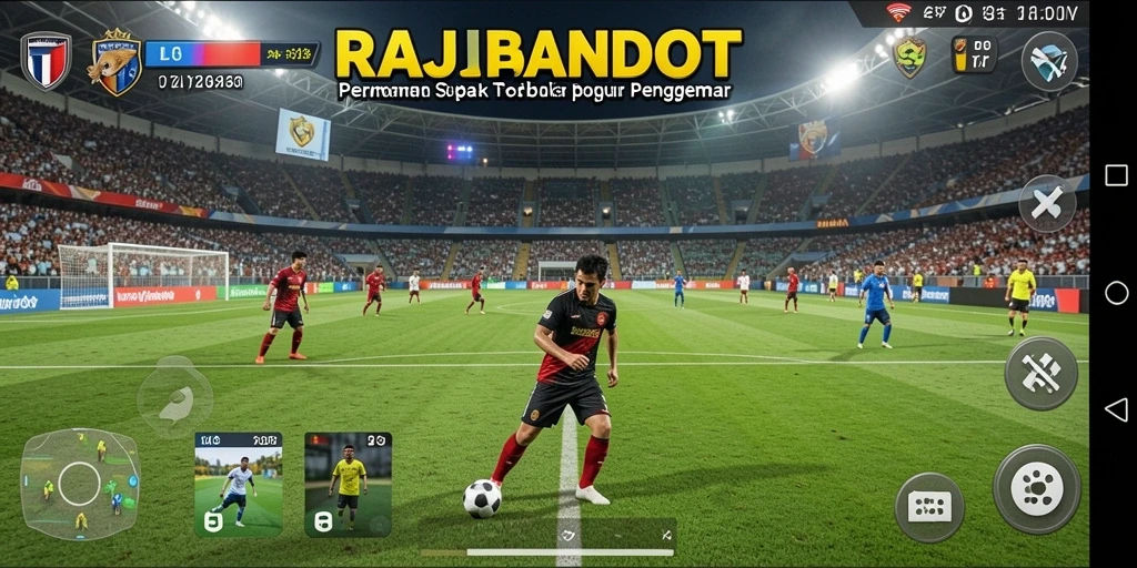 Tampilan menarik dari gameplay RAJABANDOT dengan aksi sepak bola yang intens.