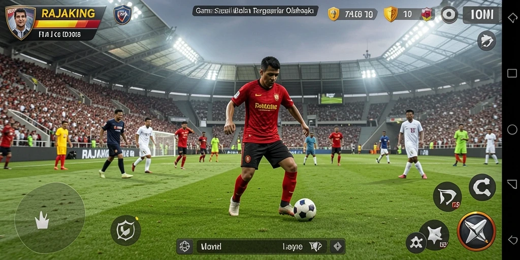Tangkapan layar menampilkan aksi seru dalam game sepak bola RAJAKING.