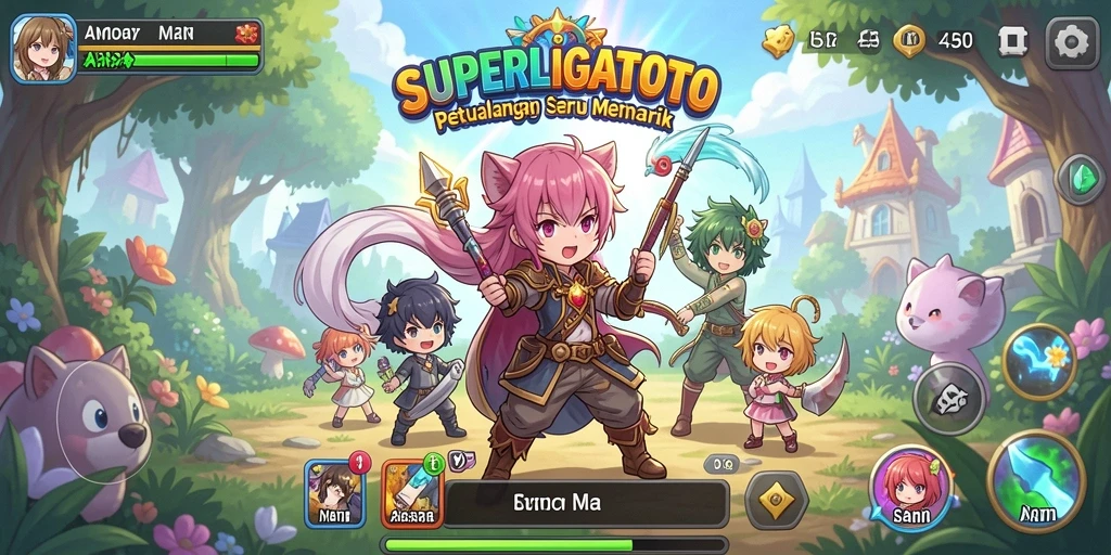 Screenshot SUPERLIGATOTO menunjukkan karakter-karakter anime yang dinamis dalam pertarungan.